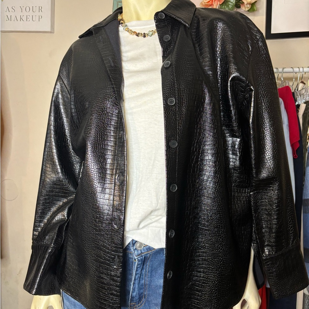 Zara Black Textured Shirt Jacket